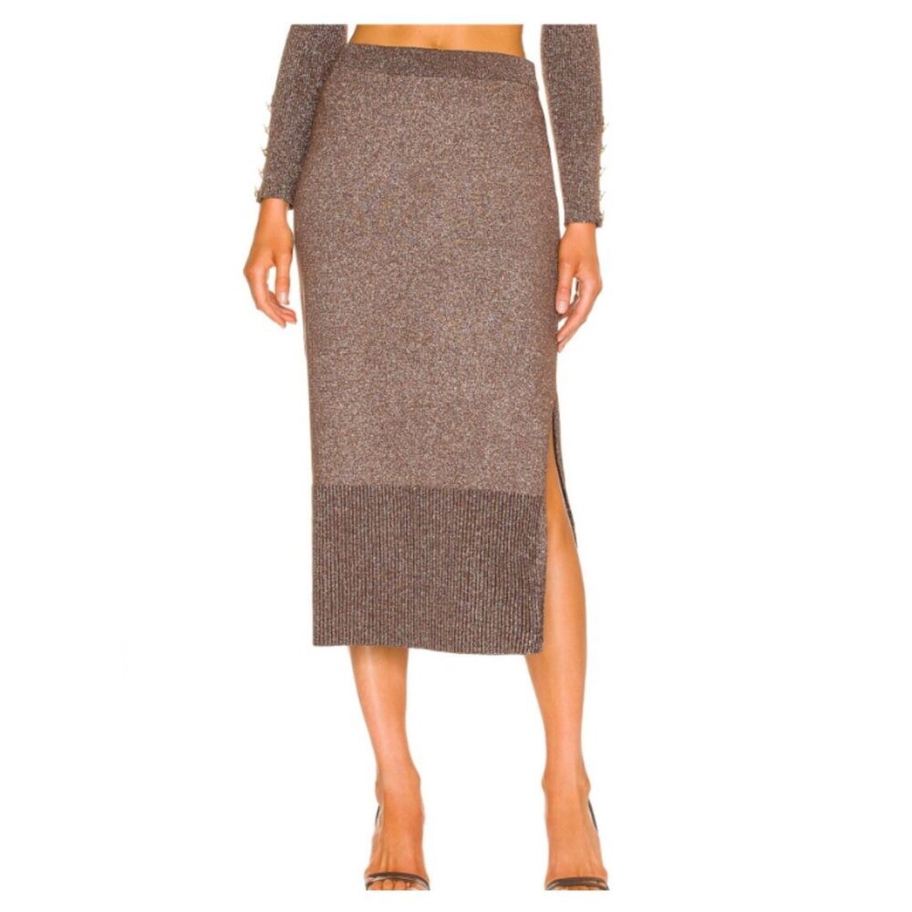 Women's Milly Cacao Gold Metallic Midi Side Slit Skirt Size Small Rose Gold